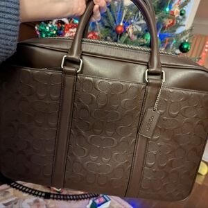 NWOT Coach Elegant Brown Leather Signature Men's Briefcase